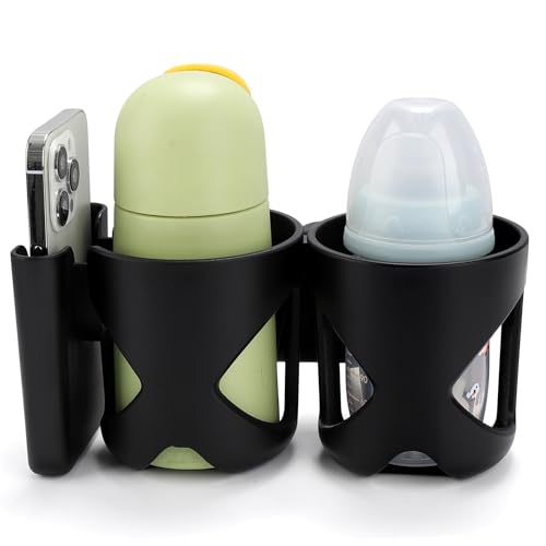 Accmor Stroller Cup Holder, Universal Cup Holder for Walker Wheelchair Bike Scooter, 360° Rotatable Stroller Cup Holder Attachment Walker Wheelchair Accessory - color: Double Cup Phone Holder-Black