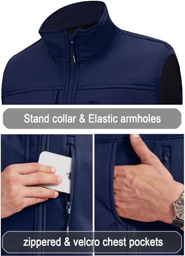 XinYangNi Men's Lightweight Softshell Golf Running Vest Outerwear Zip Up Fleece Lined Windproof Sleeveless Jacket for Hiking - color: Blue, size: Small