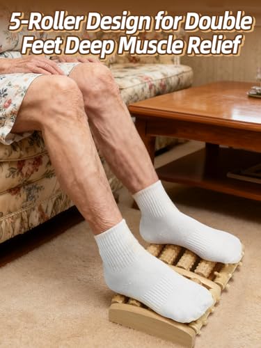 Aulock Double Foot Roller Massager Kit for Plantar Fasciitis Relief - 3 pcs Wooden Anti-Slip Feet Massager for Neuropathy Pain, Useful Gifts for Mom, Dad