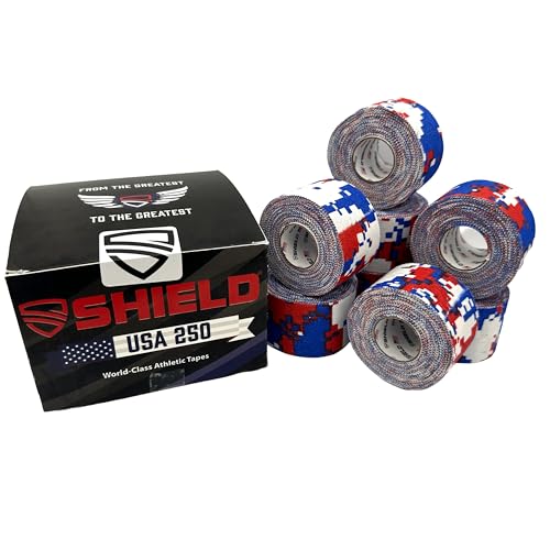 SHIELD Athletic Tape | USA's 250th Anniversary 8 Pack, 1.5 Inch by 10 Yards, Professional Trainer Rigid Wrap for Athletes - Made in the USA - Strong Hold, No Residue, Easy Tear Athletic Tape (Red - color: Red White & Blue