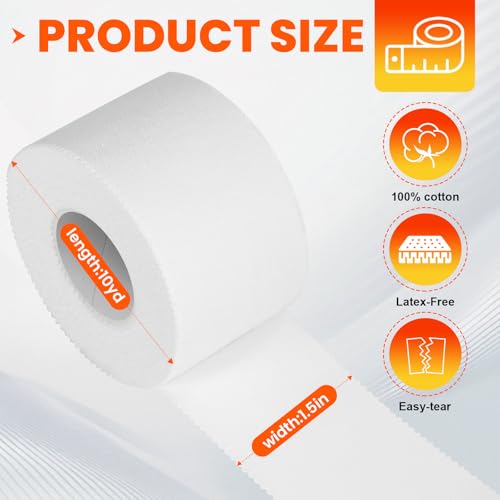 White Athletic Tape 16Pk, 1.5"x160Yds, Ankle/Wrist Support, for Soccer/Football - size: 16P