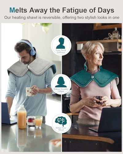 Heating Pad for Neck Shoulders Back, Upgraded PTC+NTC Even Heating, Versatile Electric Heated Neck Wrap for Full-Body Relax, Birthday Gifts for Women Men Mom Dad Wife Husband, ETL Safety Certified - color: Blue Green