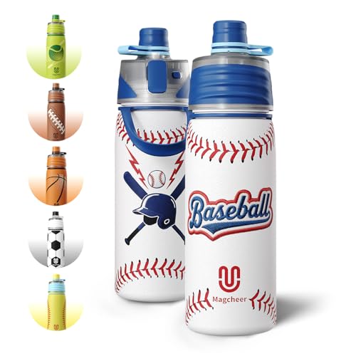 Baseball Water Bottle - 20oz Insulated Misting Water Bottles Stainless Steel 3D Textured - Baseball Accessories Gift for Kids - color: Baseball