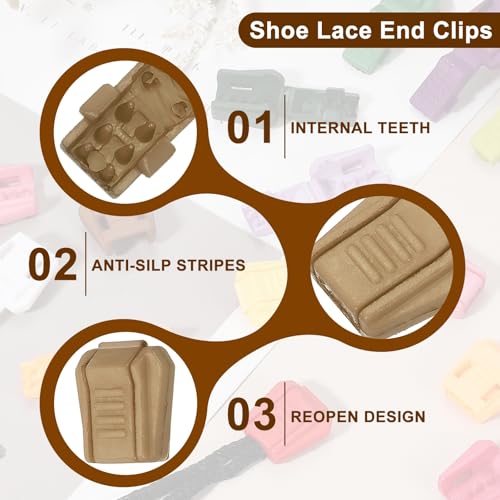 Zipper Pull Cord Lock End Tips, Plastic Shoe Lace End Clips - color: Khaki