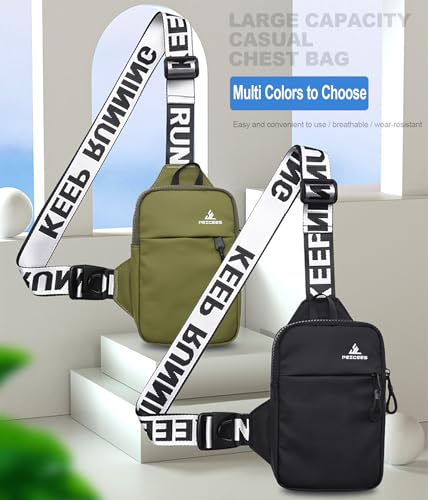 Peicees Mini Crossbody Sling Bag Chest Bag Dual Pocket Water Resistant Fanny Pack Running Phone Holder for Men Women Workout Travel, Army Green - color: Army Green