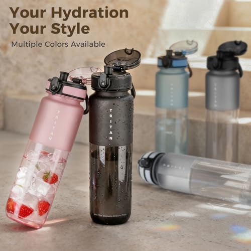 32oz Clear Tritan Water Bottle with Chug Lid - color: Grey