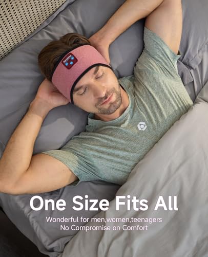 Perytong Sleep Headphones Bluetooth Headband, No Pressure for Ear, Headband Headphones Wireless Earphones Music Sleep Headband Earbuds, Sleep Mask Gifts for Men Women Teens - color: HB BrickRed