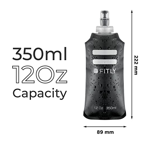 FITLY Soft Flask Running Water Bottle - Collapsible Hydration Flask - color: Black, size: 12 Ounces