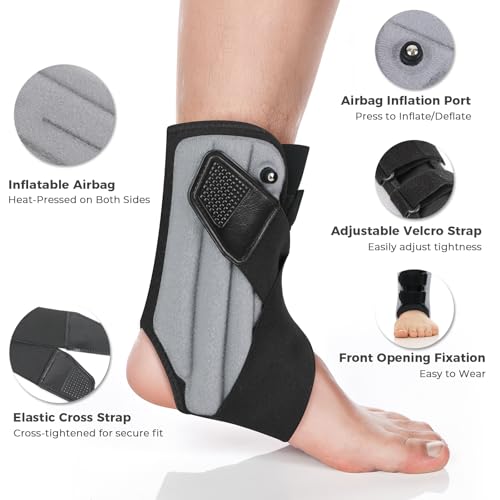 Inflatable Ankle Brace with Dual Airbag Support, Adjustable Compression Elastic Cross Straps for Sprains, Minor Injuries, Lightweight Breathable Design