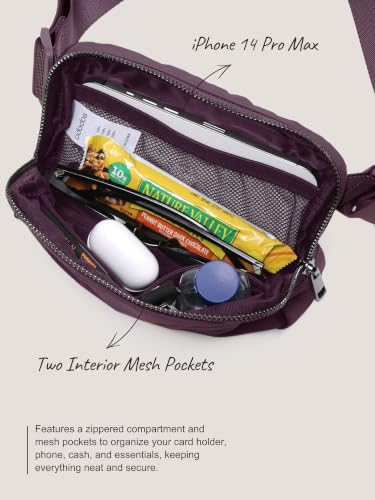 ODODOS Unisex Mini Belt Bag with Adjustable Strap Small Fanny Pack for Workout Running Traveling Hiking, Plum - color: Plum