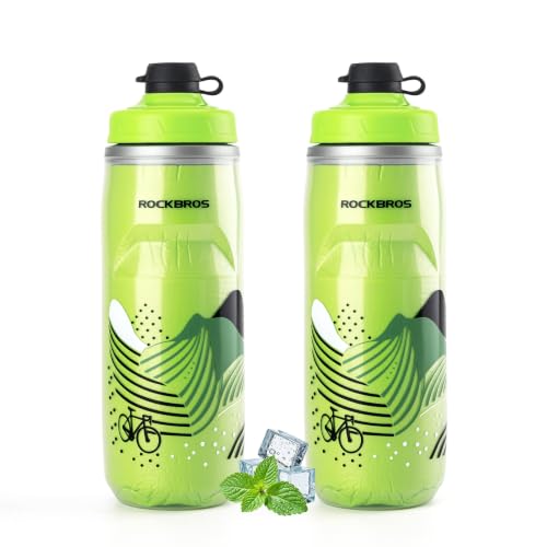ROCKBROS Bike Water Bottle, 21oz Insulated Cycling Squeeze Bottle - color: Green*2 Pack