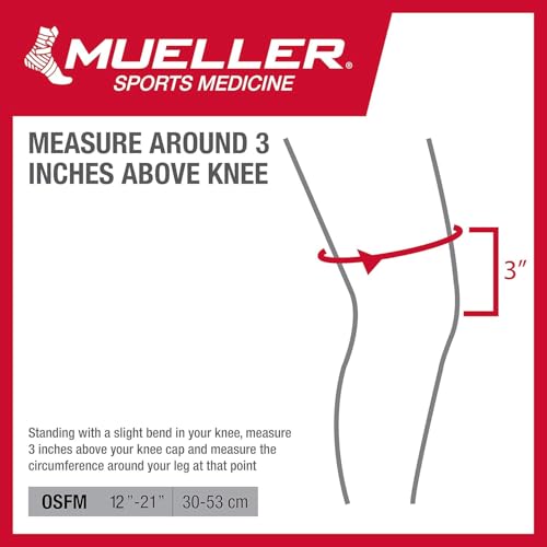 MUELLER Sports Medicine 4-Way Adjustable Knee Brace for Men and Women, Knee Stabilizer for Compression and Pain Relief Support, Ideal for Arthritis, Sprains, Black, One Size