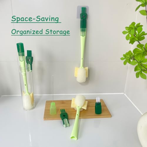 5 in 1 Bottle Cleaning Brush Set, Detail for Baby Bottle Cleaner - color: Orange & Green