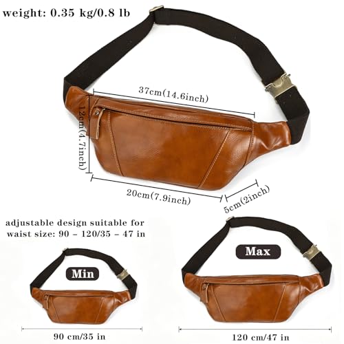 Genuine Leather Fanny Pack for Women & Men, Crossbody Waist Pack with Adjustable Strap, Hiking Hip Bum Belt for Travel, Hiking, Running - color: Light Brown