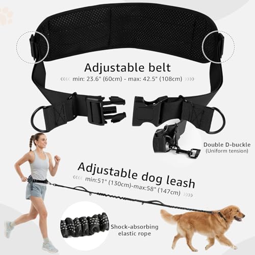 Hands Free Dog Leash with Waist Pack Bungee for Running Black - color: Black