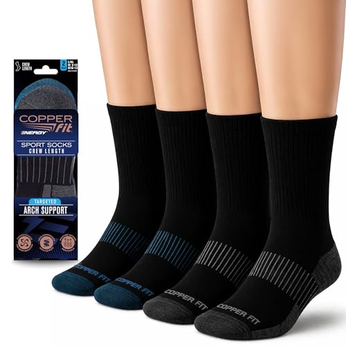 Copper Fit Unisex Crew Length Sport Socks, 2 Pair - color: Black, size: Small-Medium