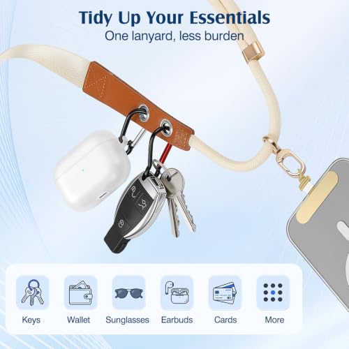 MoKo Adjustable Phone Lanyard Crossbody Strap with 2 Hanging Loops - color: Beige