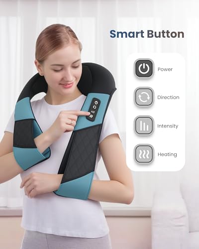 COMFIER Cordless Neck Shoulder Massager with Heat,Black Blue - color: Black Blue