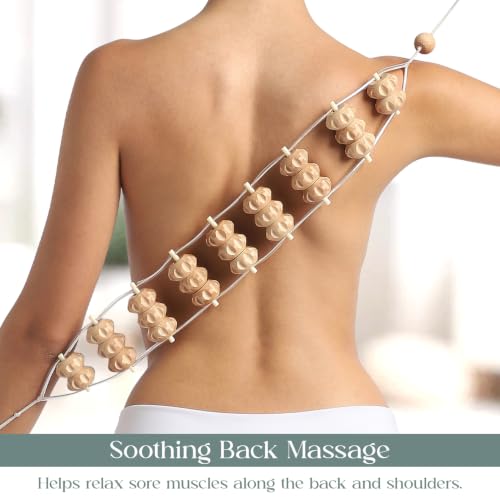 Mr.Woodware Rope Back Massager - 47.2 inches Lymphatic Drainage Massager Tool for Back, Neck, Legs, Waist, Body Pain Relief and Massage Therapy - Anti Cellulite Wooden Massage Roller for Maderoterapia