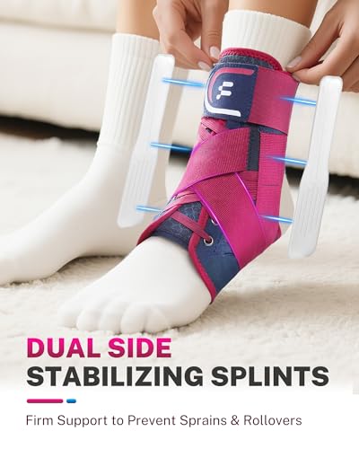 Ankle Brace for Men Women with Removable Side Splints Figure 8 Strap - color: Rose, size: M