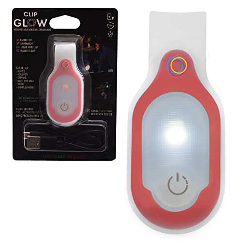 Clipglow Nurse Light Clip On Nursing Night Shift Light, Bright, Lightweight Magnetic, Portable, USB Rechargeable Flashlight for Badge, 8-10 Hours Battery, 4 Light Settings 10-25 Lumens Nurse Gift| Red - color: Red