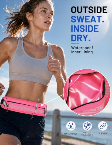 MIER Running Belt for Women & Men, Fanny Pack with Marathon Bib Clip, Pink - color: Pink