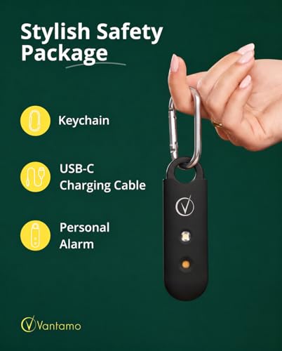 Vantamo Personal Alarm for Self Defense with Low Battery Notice, Strobe Light & Extra Loud 130 dB Double Speakers Safety Keychain Set for Women, Rechargeable Panic Button for Womens Self Defense - color: Carbon