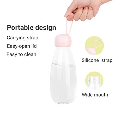 emoi BPA Free Water Bottle, 16oz/480ml Cute Water Bottle with Carrying Strap, Ideal for Kids Boys Girls Students Women Healthy Hydration-Pink - color: Pink Cap, size: 16 Ounces