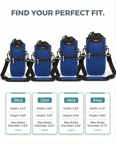 AUPET Water Bottle Sling Bag Sleeve Holder Carrier 25/32/40/64 oz,Insulated Crossbody Water Bottle Case Cover with Strap and Pockets for Men/Women Walking Hiking - color: dark blue, size: 64oz