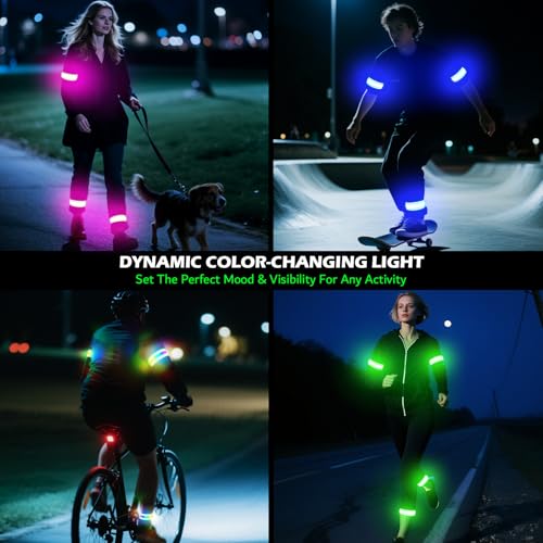 LED Armband Rechargeable for Running(2 Pack),Light Up Arm Bands for Night Walking,Running Lights for Runners,High Visibility Reflective Running Gearr for Night Safety Light Up Wristbands - size: Green