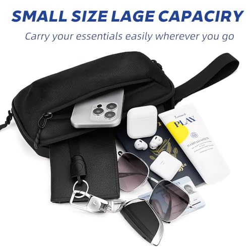 Crossbody Fanny Pack - 1.5L Small Sling Bag Water Resistant Handled Pouch with Adjustable Strap & D Ring for Travel Running Hiking EDC,Black - color: Black