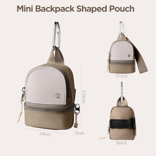 Babysun Mini Backpack Keychain Wristlet Pouch Small Change Coin Purse Cute Zipper Wallet With 3 RFID Card Slots For Women/Men Airpods Cosmetics - color: Khaki