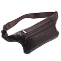 Triple Pocket fanny pack Genuine Leather waist bag slim shoulder bag Hip Purse Adjustable Belt strap Casual Pouch Outdoor Day bag (Brown) - color: Brown