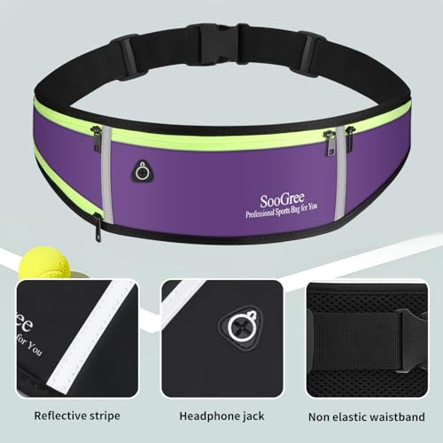 SooGree Men Women Running Belts,Slim Sport Belts,Waterproof Running Fanny Pack,Waterproof Running Waist Packs with Reflective Strip,Runner Belt for Running Walking Cycling Camping Gym (Purple) - color: Purple