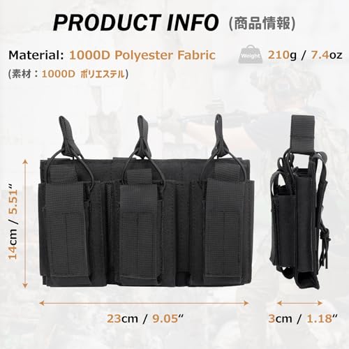 Azarxis Tactical Mini Belt Pouches, Multi-Purpose Small Battery Case Compact Utility EDC Card Slot Holder Waist Bags Military Molle Pack Sundries Storage Pack - color: #04 Black - Pistol Mag Pouch - 3 Pockets