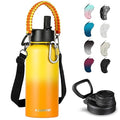 KXIAOCHEN Insulated Water Bottle with Strap, 48-Hour Cold, 2 Lids - color: Mango Yellow, size: 32 Ounces