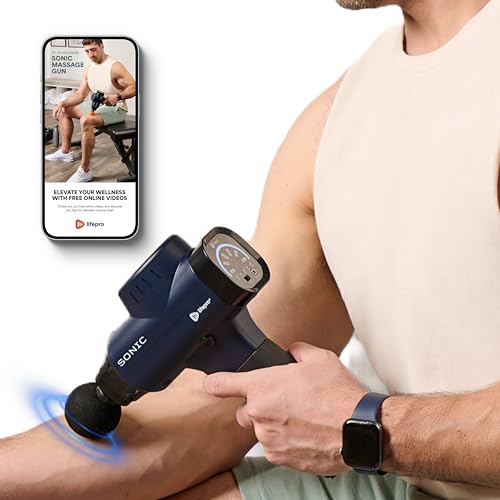 LifePro Sonic Massage Gun Percussion Muscle Massager, 8 Heads & 5 Speeds - color: Blue, size: Standard