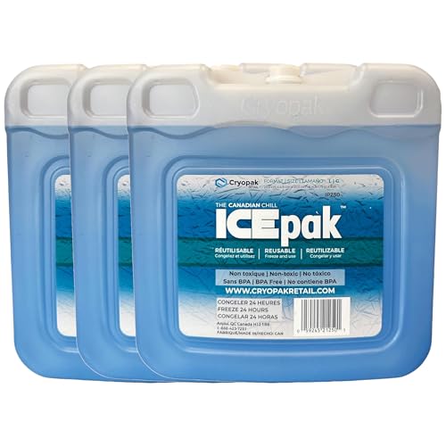 Cryopak ICEpak Hard Shell Reusable Ice Packs for Coolers and Lunch Box Use, Freezer Safe Gel Design, Professional Grade Cooling, Non-Toxic and BPA Free, Essential Travel Accessories - size: Large (3 Pack)