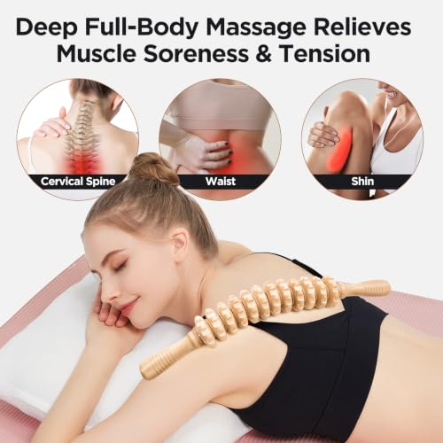 Wooden Cellulite Massage Roller for Legs and Thighs - Handheld Fascia Blaster Tool for Muscle Relief, Lymphatic Drainage & Body Sculpting - Anti Cellulite Massager for Women and Men - 12 Wheel - color: Wooden White