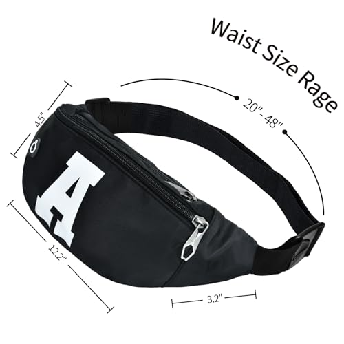 Fanny Packs for Men and Women Water-Repellent Sports Waist Pack Bag - color: 1pack-Black Letter A
