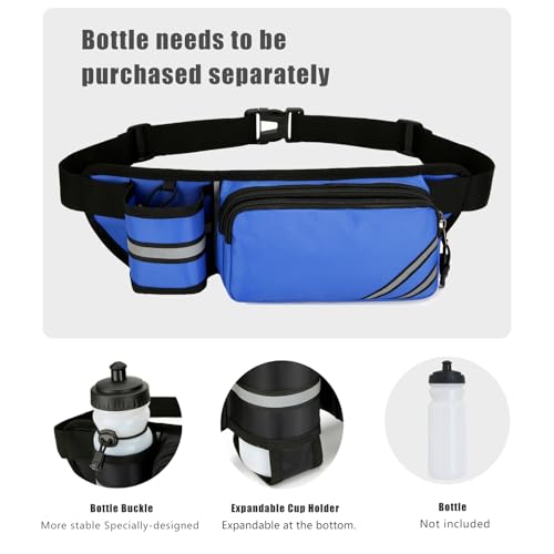 Fanny Pack with Water Bottle Holder for Men Women – Large Hiking Fanny Pack with Adjustable Strap Belt for Cycling Hiking Dog Walking Outdoor, Water Resistant Pack Blue(Bottle Not Included) - color: Blue