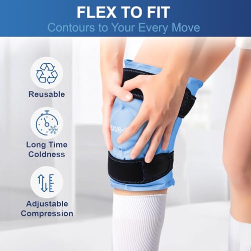 APEXUP Ice Pack for Knee Pain Relief, Large Reusable Wrap After Surgery, Flexible Gel Cold Pack for Injuries, Pain Relief for Back, Shoulder, Elbow, Ankle and Leg (Blue, L, 1PK) - size: Large-1PK, style: Blue