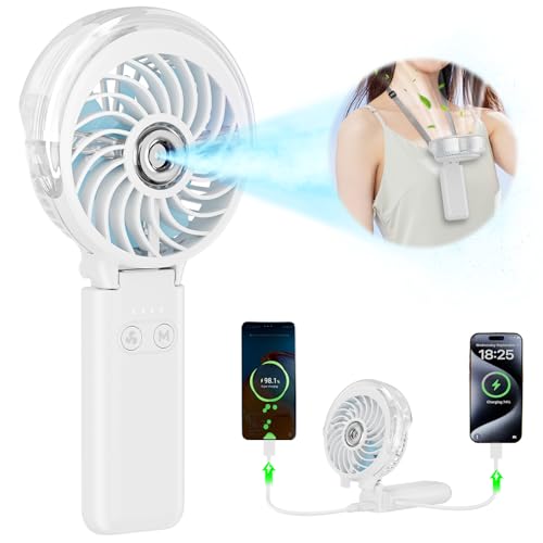 HandFan 5200mAh Upgraded Personal Misting Fan, Rechargeable Handheld Mister Fan, Spray Water Mist Fans, Portable Cooling AC, Electric Mini Hand Fans for Beach Travel Outdoors(White) - color: White