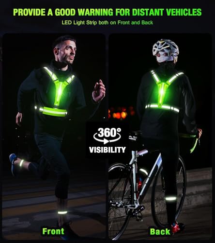 LED High Visibility Reflective Vest, Adjustable Hi Vis Sports Gear Safety Vest with Waterproof Phone Storage Bag Key Case, LED Safety Light for Walking the Dog, Running, Cycling, Motorcycle