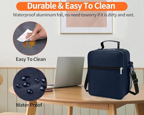 ZM-YOUTOO Lunch Box for Men - Reusable Lunch Bag Men Adult Women- Insulated Small LunchBox - color: Navy Blue with Strap