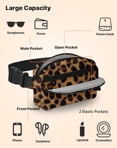 Leopard Print Fanny Pack Fashion Belt Bag Lightweight Waist Pouch with Adjustable Strap Mini Crossbody Bags for Women Travel Sports Running - color: Brown
