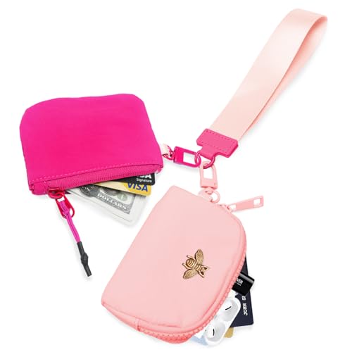 COOLANS Mini Wristlet Wallets Dual Pouch,Around Wristlet Handbag Wallet for Women Zip Cards Holder,Wristlet Bracelet Purse - color: Pink