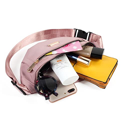 Crossbody Fanny Packs Waist Pack for Women, Waterproof Waist Bag with Adjustable Strap for Travel Sports Running - color: cute pink
