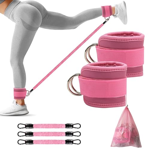 Adjustable Ankle Resistance Bands with Cuffs - 3-Level Booty Bands for Women, Home Gym Equipment for Glutes & Legs Workout, Pilates Yoga Accessories