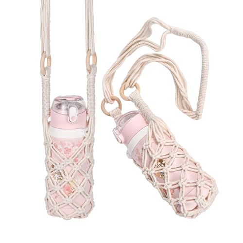 Eiyye Crochet Water Bottle Holder Crossbody Handmade Boho Water Bottles Sling with Strap Lightweight Bottle Carrier for Everyday Use(2-Pack)